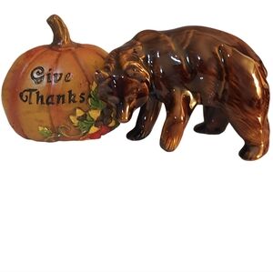 Give Thanks Harvest Pumpkin in Resin/Stone & Red Mill Ceramic Bear